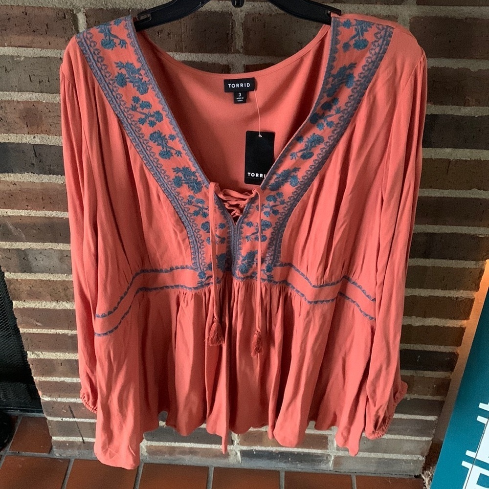 Torrid Boho Peasant Rust Top Lace Up Front Women’s Plus Size 3X